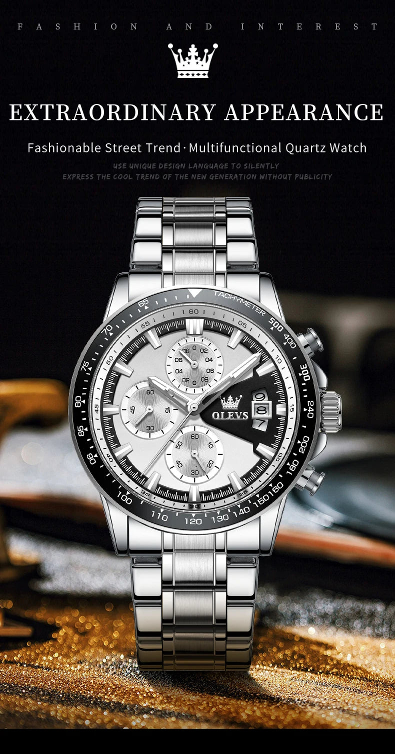 OLEVS Top Men's Watches Luxury Waterproof Luminous Classic Quartz Wrist Watch for Men Chronograph STOP WATCH Sports Man Watch
