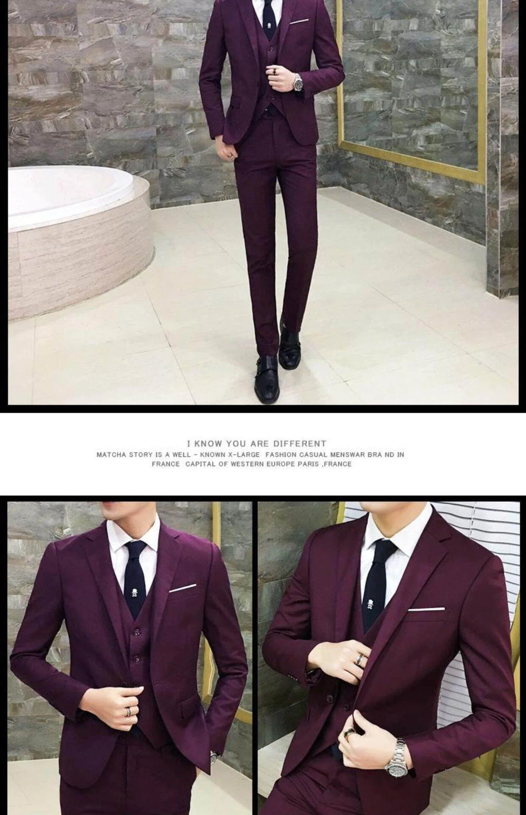 Men's Three-Piece Suit Set Business Formal Tailored Wedding Groomsmen Dress Spring Fashion Urban Polyester Blend Standard Fit