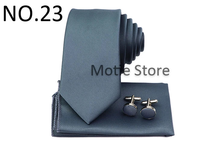 Men's Colorful Polyester Necktie Bowtie Cufflink Brooch Set Sage Green Pink Ties Business Wedding Party Shirt Accessories Gift
