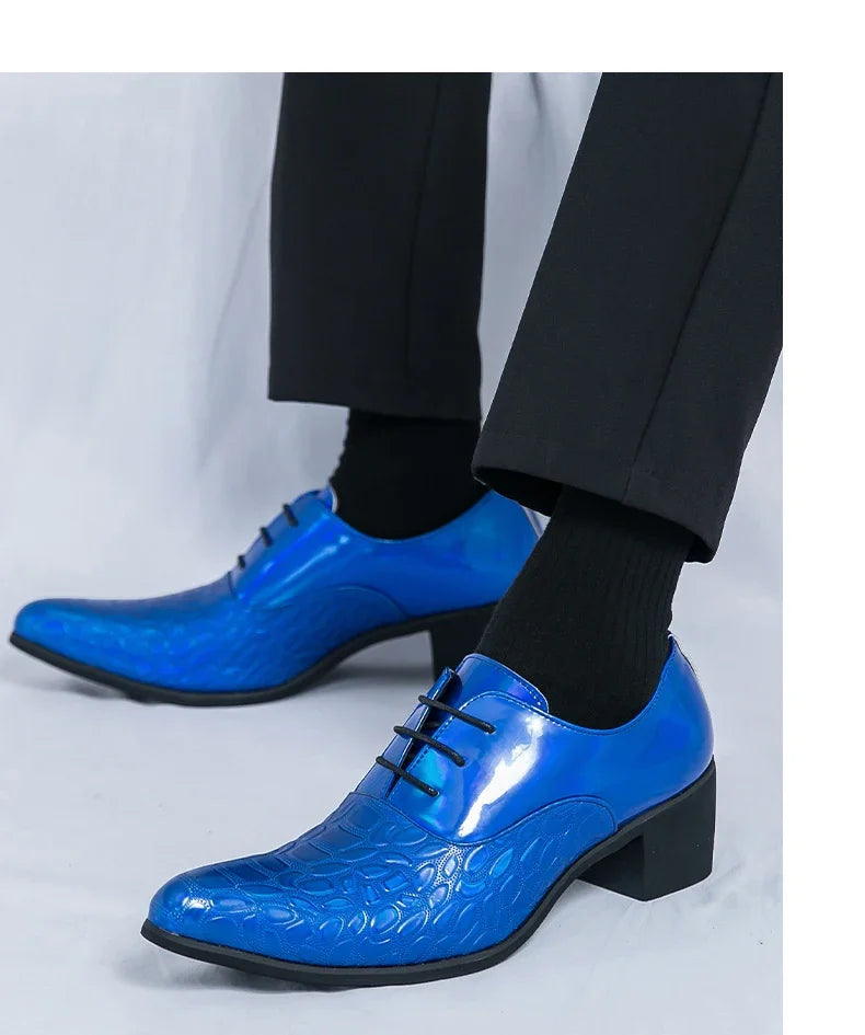 Luxury Multiple Colors High Heel Men's Shoes Fashion Moccasin Man Wedding Shoes Groom Designer Pointed Toe Leather Dress Oxfords