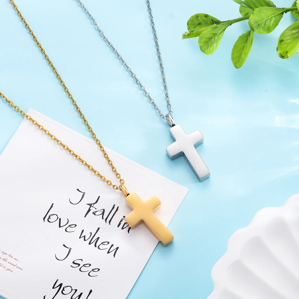 Cremation Cross Necklace for Ashes Stainless Steel Cross Urn Pendant Ashes Holder Memorial Jewelry