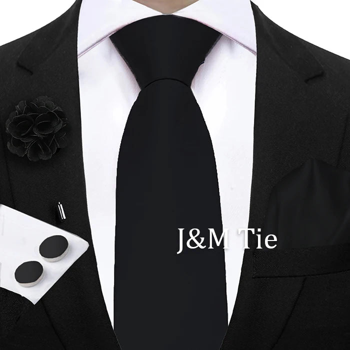Mens Ties Solid NeckTie Pocket Square Brooch Set Men's Wedding Pink Blue Purple Tie Suit Accessories Fit Group Holiday Party