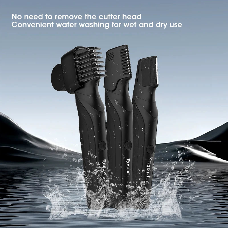 RESUXI T3 Men's 3 in 1 Multifunctional Electric Body Hair Trimmer Full Body Washable Shaver Portable Pubic Hair Clipper Razor