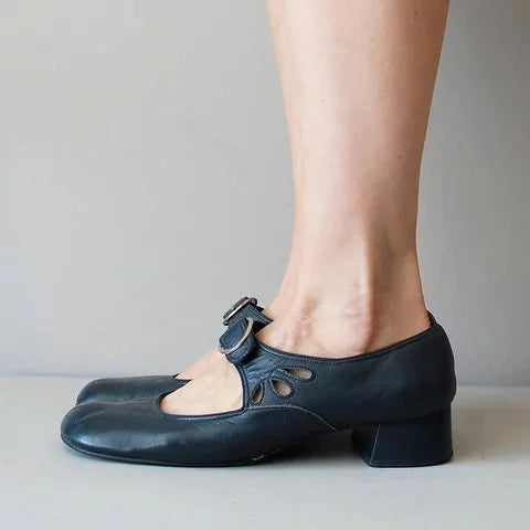 Women Shoes Low Heels Single Shoes Retro New Soft Sole Women Casual Shoes Thick Heels Work Mother Shoe Buckle Shallow High Heels