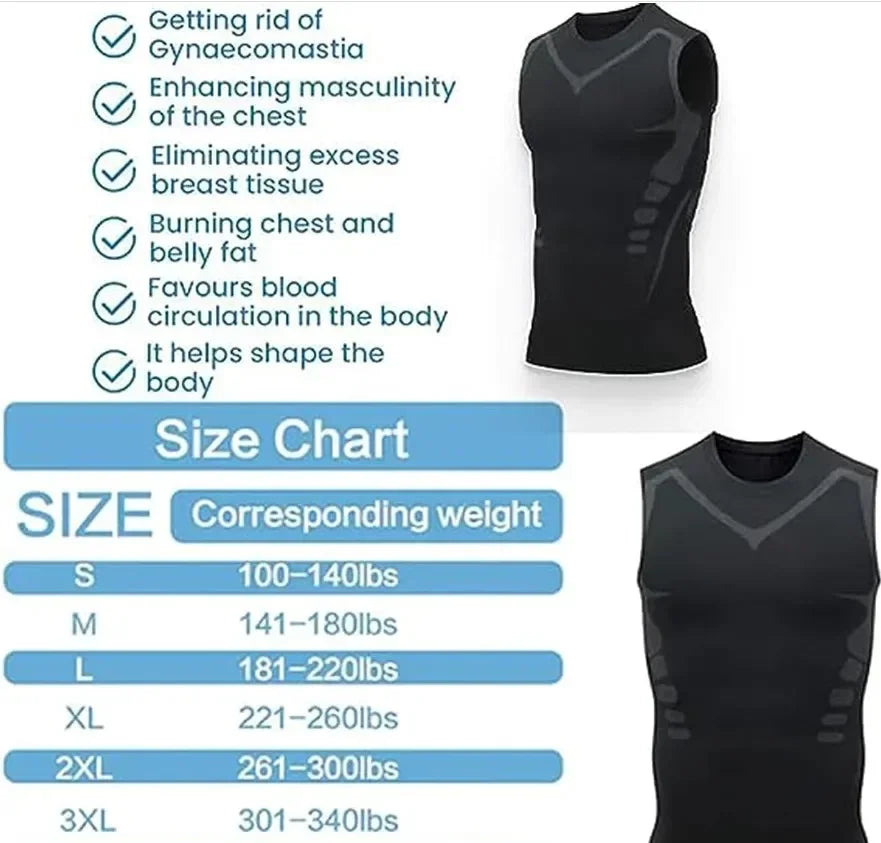 Men's Compression Shirt Tummy Control Muscle Support Quick-Dry Ice Silk Workout Vest Slimming Body Shaper Tank Top Gym Running