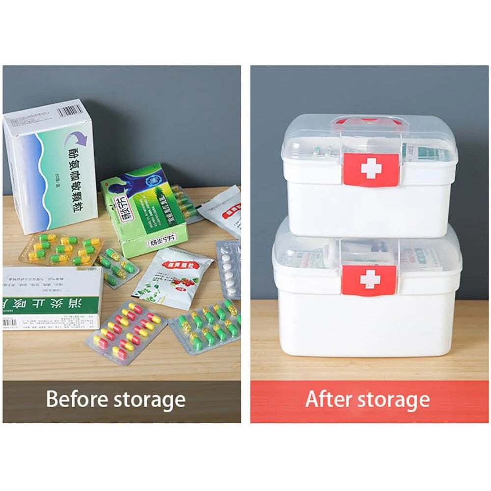 1PCS 2-Tier Medicine Organizer - Portable Medicine Cabinet with Handle, Empty First Aid Kit for Home