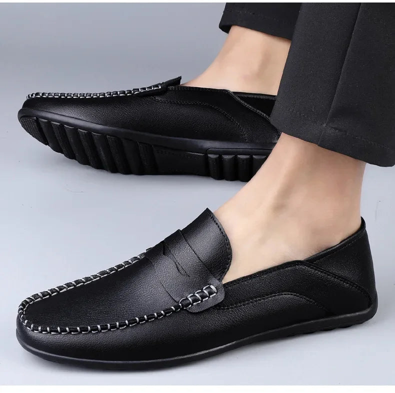 Summer new men's casual leather shoes spot 2024 cross-border large size trend fashion soft bean shoes low-top men's shoes