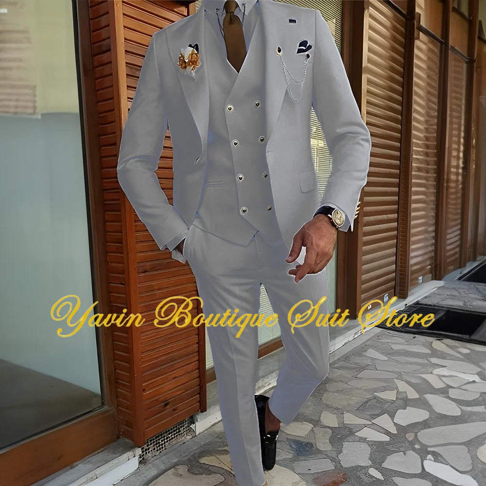Men's Suit 3-piece Formal Blazer Pants Vest Wedding Groom Tuxedo Customized Elegant Men's Suits
