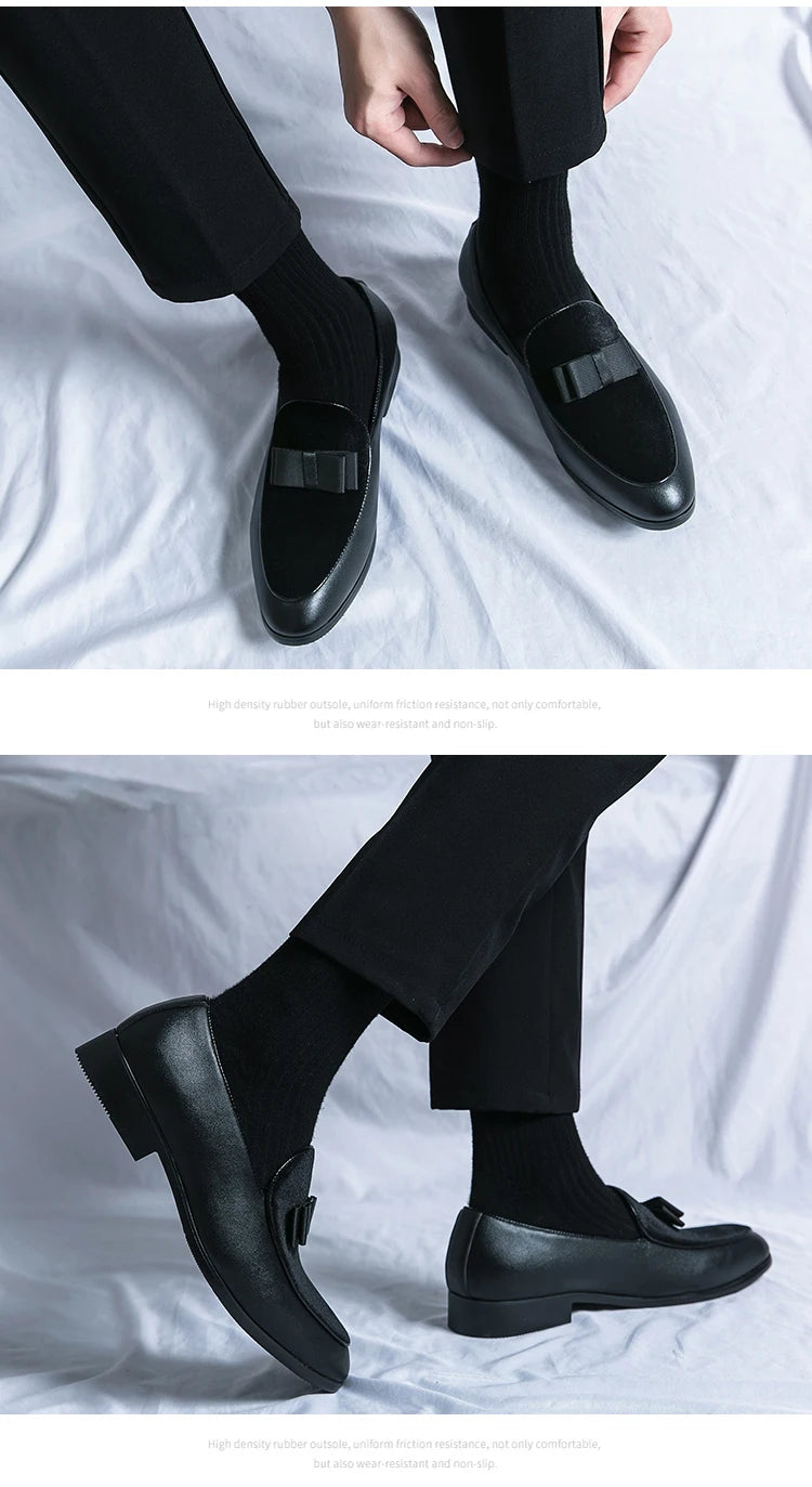 Fashion Wedding Shoes For Men Dress Casual Business Leather Shoes Male Classic Formal Bow Office Social Party Shoes Man Loafers