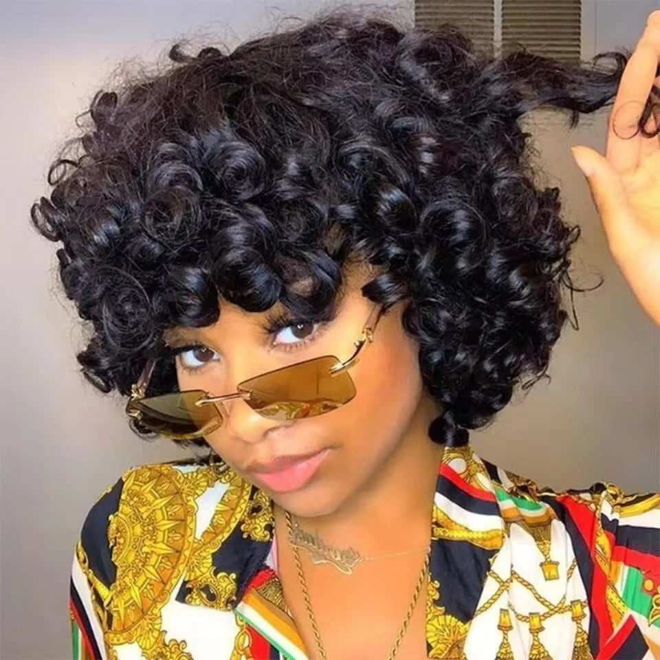 250% Bouncy Curly Bob Human Hair Wigs Loose Bouncy Rose Curly Wigs With Bangs Brazilian Remy Hair Machine Made Wig for Women