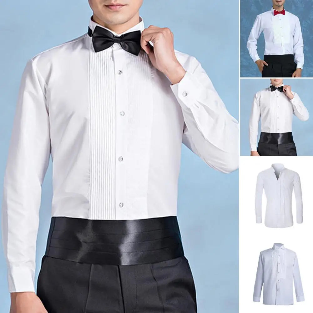Men Business Shirt Winged Collar Long Sleeve Dress Shirt Tuxedo Formal Office Shirt Party Dinner Wedding Bridegroom Shirts