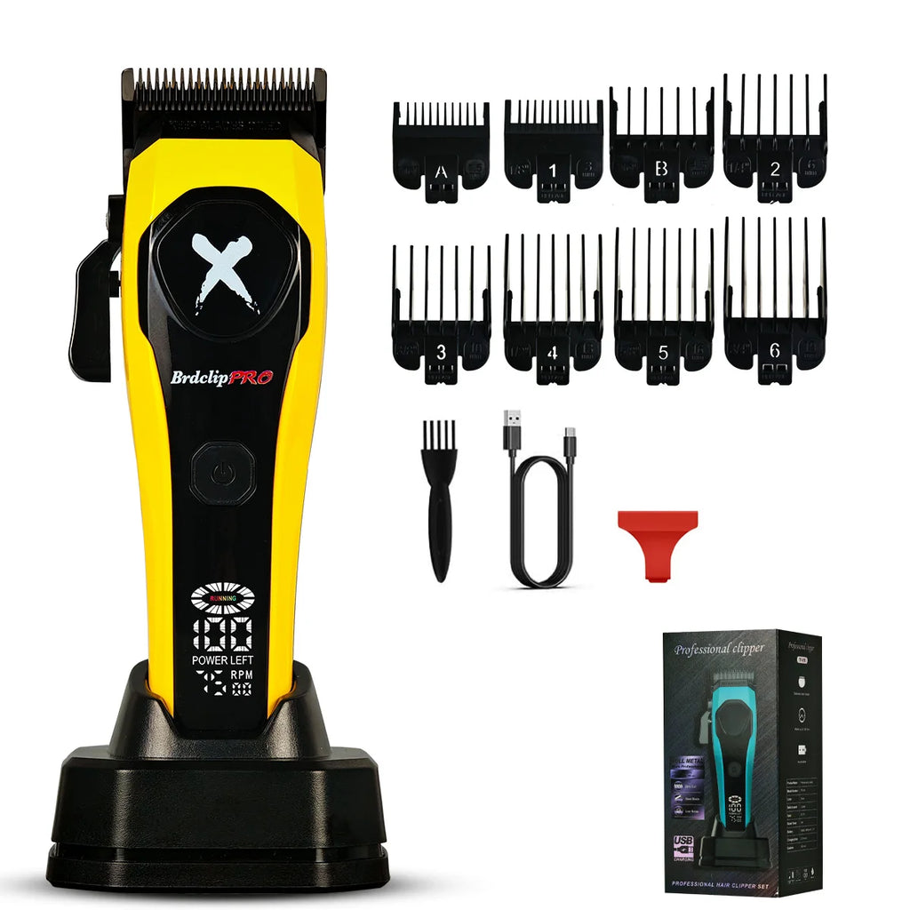 Professional BRDCLIP 619 Hair Clipper 7500RPM Precision Steel Sharp-angled Blades LCD Display Charging Base Hair Cutting Machine