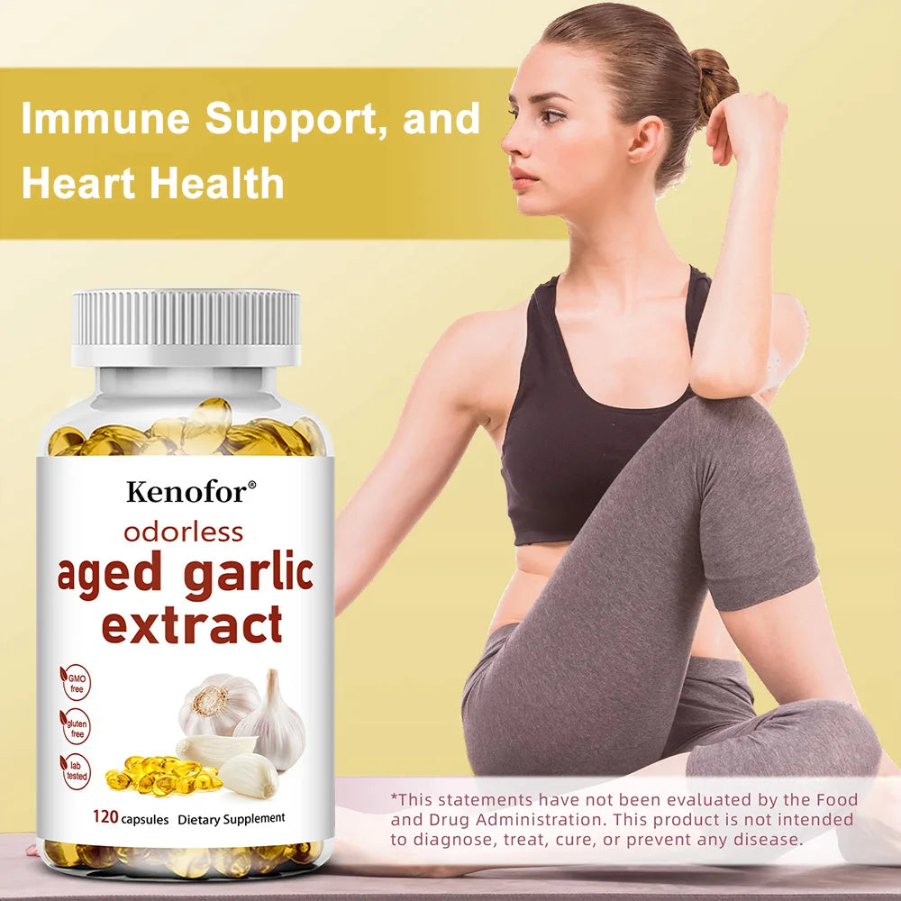 Odorless Aged Garlic Extract Capsules - Balance Cholesterol Levels, Support Heart and Cardiovascular Health