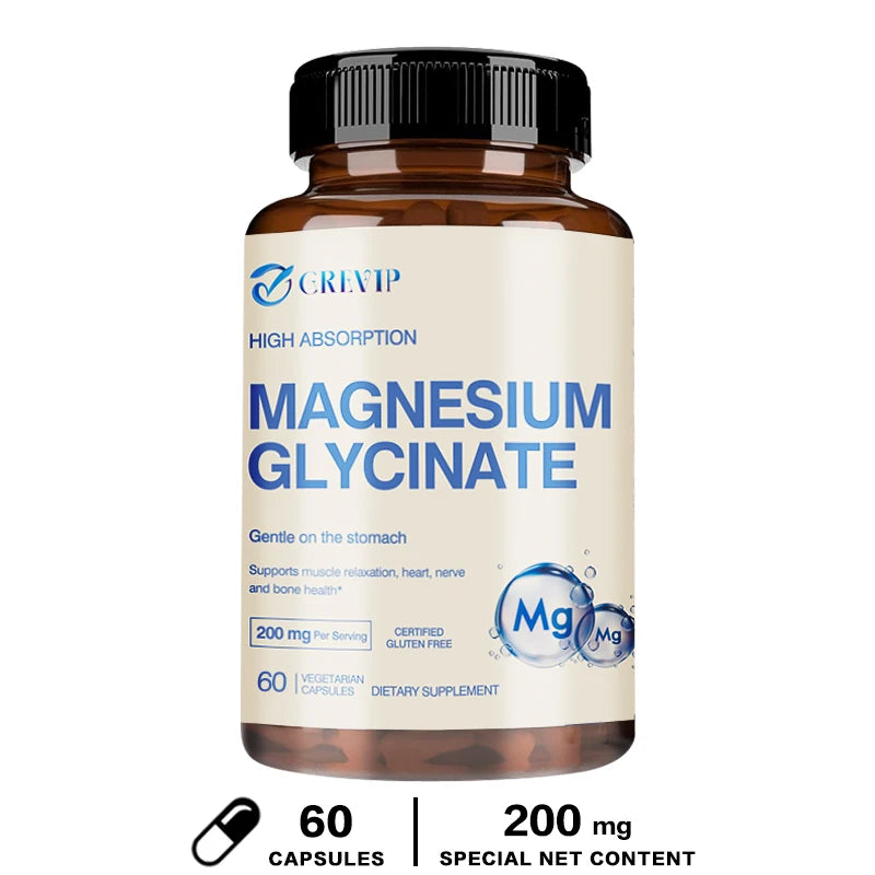 Magnesium Glycinate 200mg - Helps with Stress, Muscle, Sleep, Joints, Bones, Immune and Cardiovascular Health