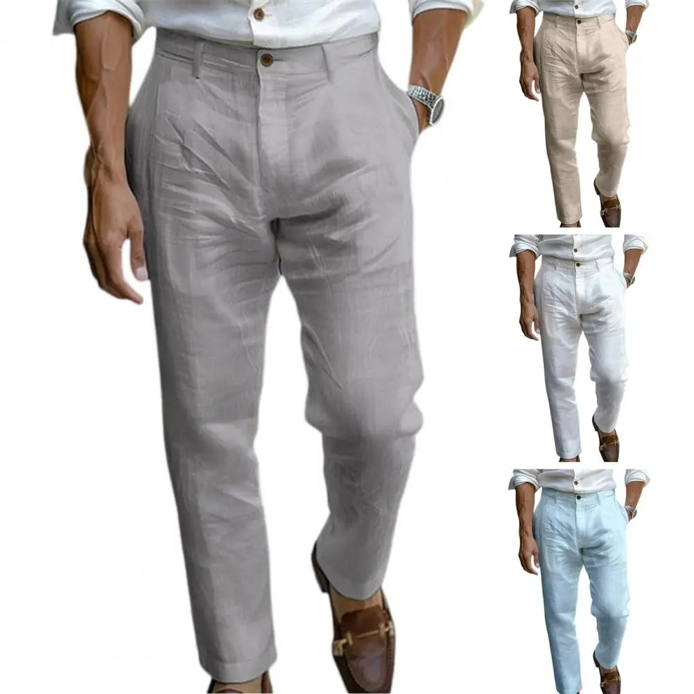Suit Pants Men's Cotton Linen Pants Male Autumn New Breathable Solid Color Linen Trousers Streetwear