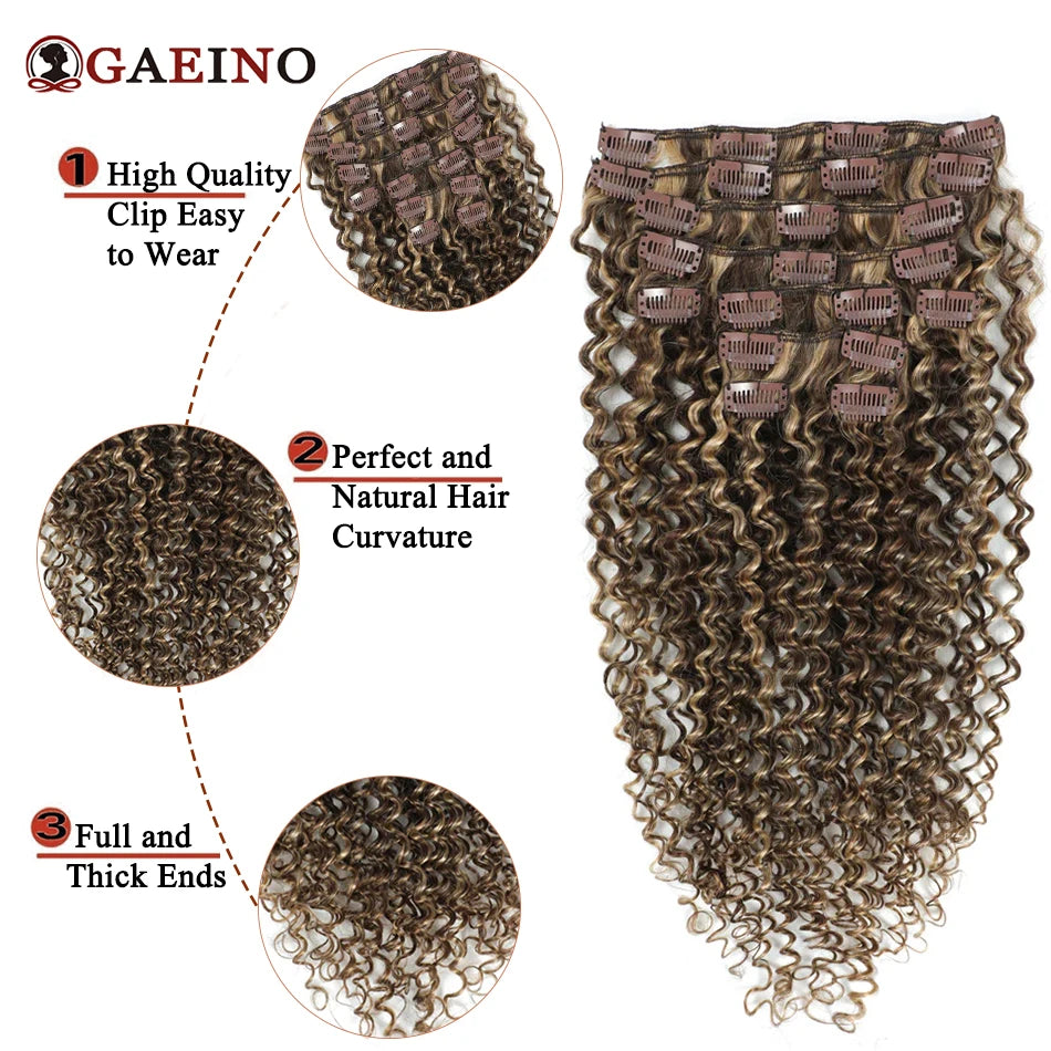 140-160 Grams Kinky Curly Clip In Hair Extensions Human Hair 100% Remy 10Pcs/Set Chestnut Brown & Bronzed Blonde Mix Full Head