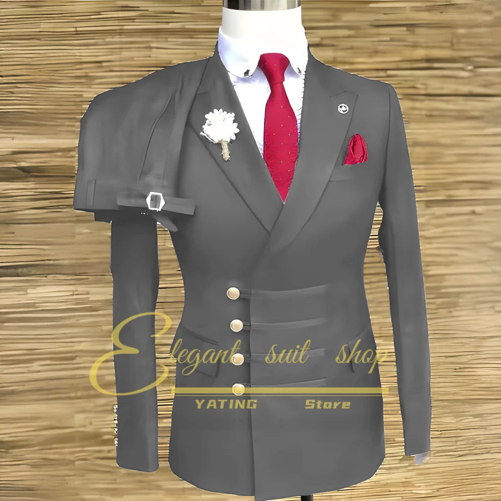 Formal Wedding Men Suits 2 Piece Jacket Pants Sets Double Breasted Male Clothing Costume