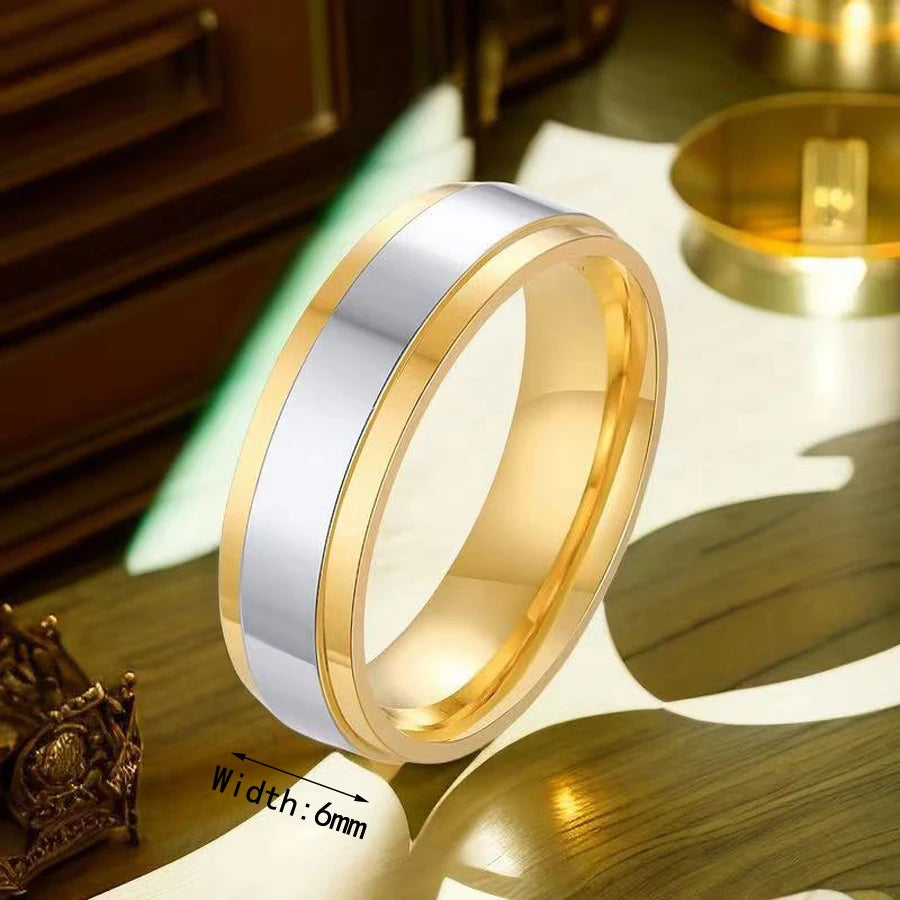 1Piece Gold Tone Silver Plated Stainless Steel Titanium Ring Cubic Zircon Rhinestone Couple Engagement Wedding Jewelry Men Women