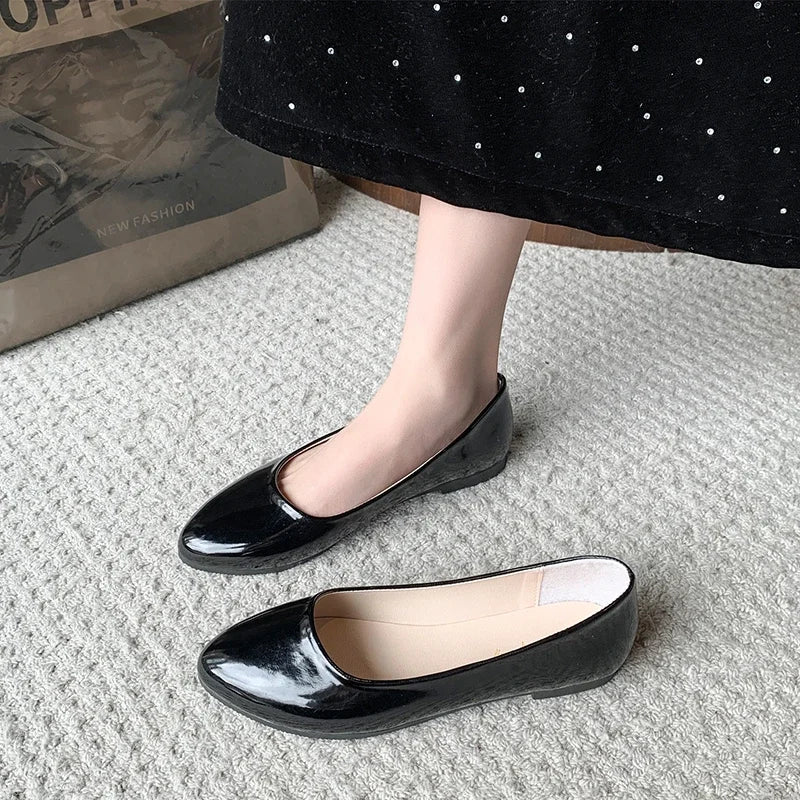 Women's Formal Uniform Shoes Spring Autumn Black Versatile Flat Shoes Women Causal Loafers Non-slip Ladies Ballet Leather Shoes