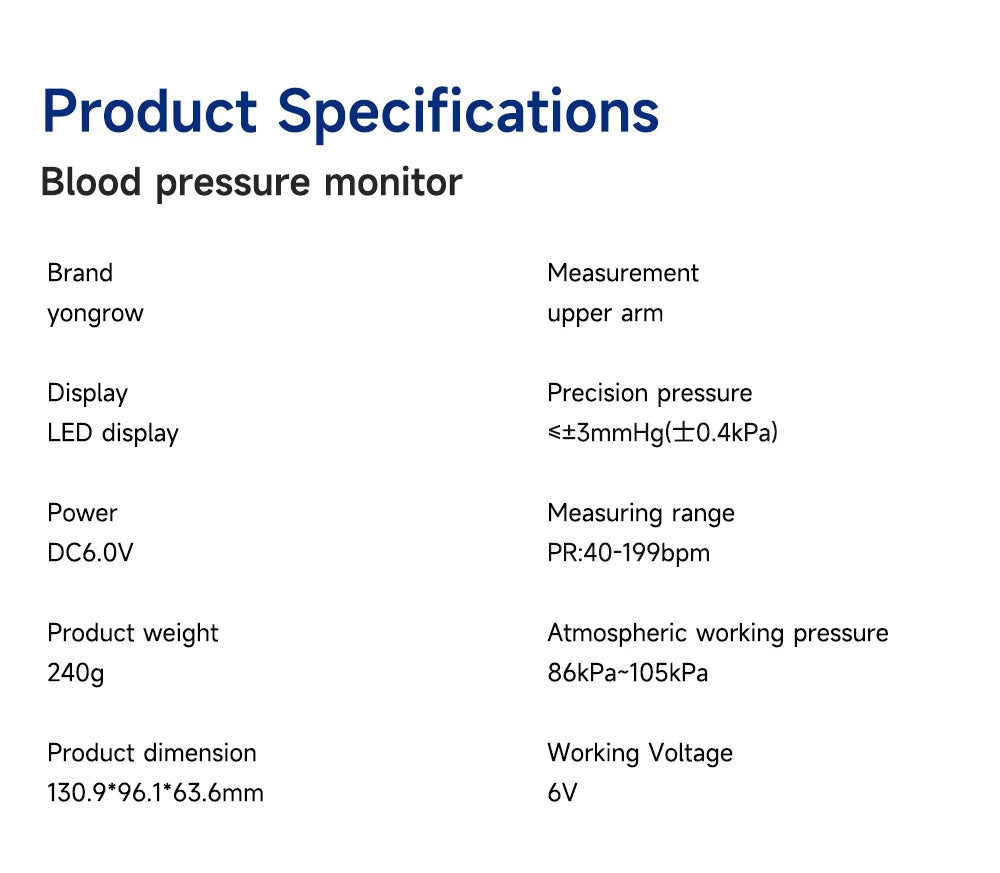 Yongrow Portable Digital Upper Arm Blood Pressure Monitor Measurement Tool Tonometer Sphygmomanometer baumanometro digitlal