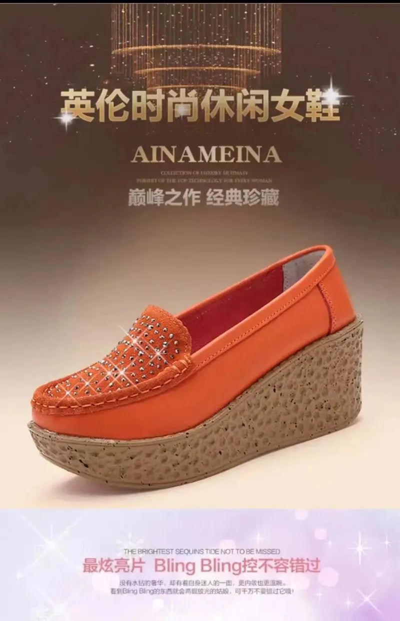 2025 New Women's Shoes Casual Women Loafers Wedge Women Shoe Slip on Platform Shoes Pu Leather Flat Shoes Women Zapatos De Mujer