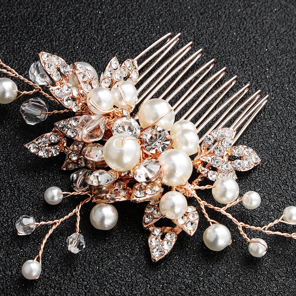 Luxury Pearl Rhinestone Classic Hair Comb Bridal Headdress Jewelry Party Dress Accessories For Women Wedding Hair Clips