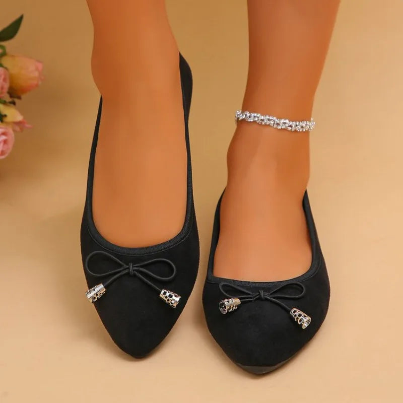 Women's Elegant Pointed Toe Ballet Flats with Bowknot Decor Slip-On Dress Shoes for Office Wedding Party Daily Casual Footwear