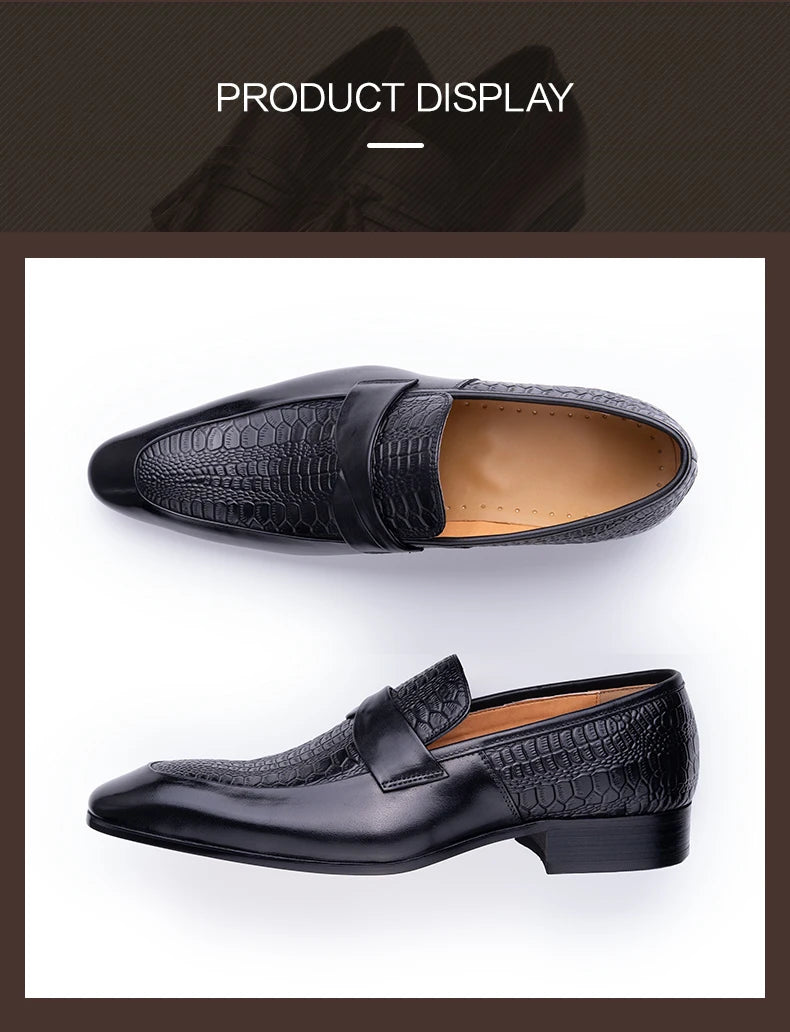 Genuine Leather Shoes For Men Dress British Business Party Slip on Black Point Toe Fashion Casual Formal Suit Handmade Men Shoes