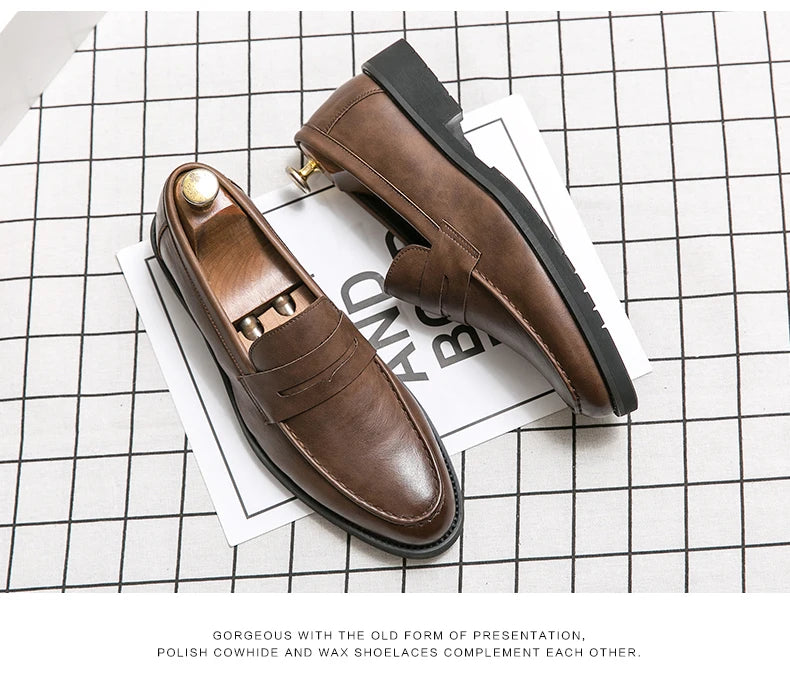 New soft leather breathable leather shoes men Europe station casual British style youth loafers with business bean shoes