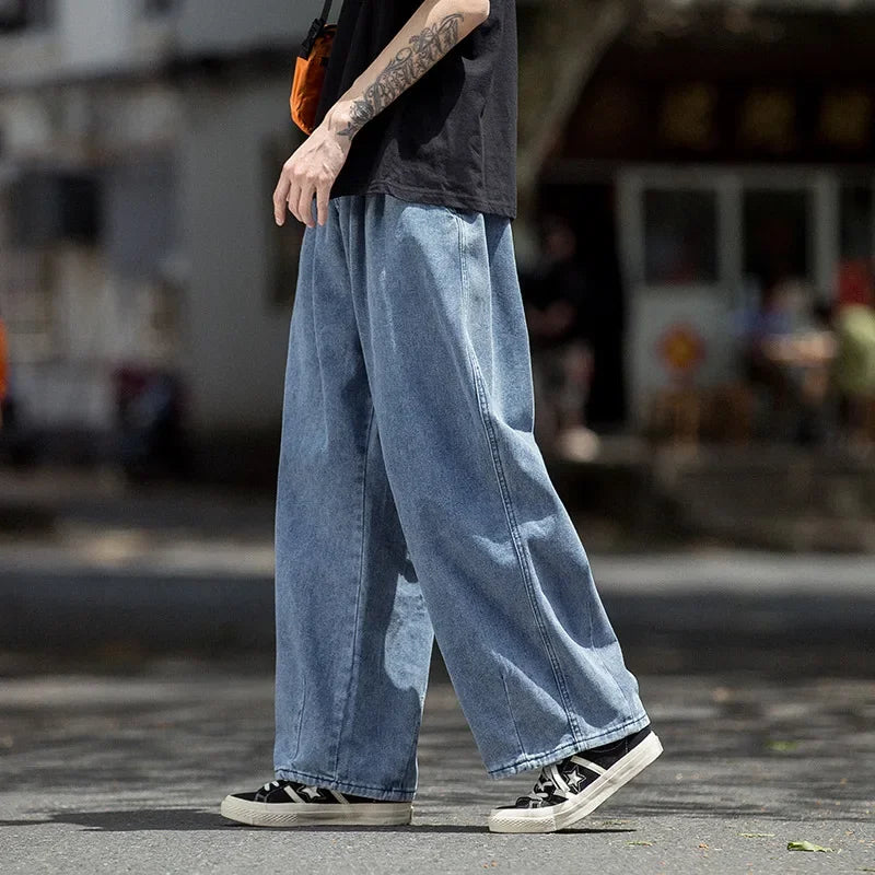 Men's Jeans Hip Hop Streetwear Skateboard Neutral Denim Trousers Men Jeans Wide Leg Denim Cargo Jean Pants Loose Straight Baggy