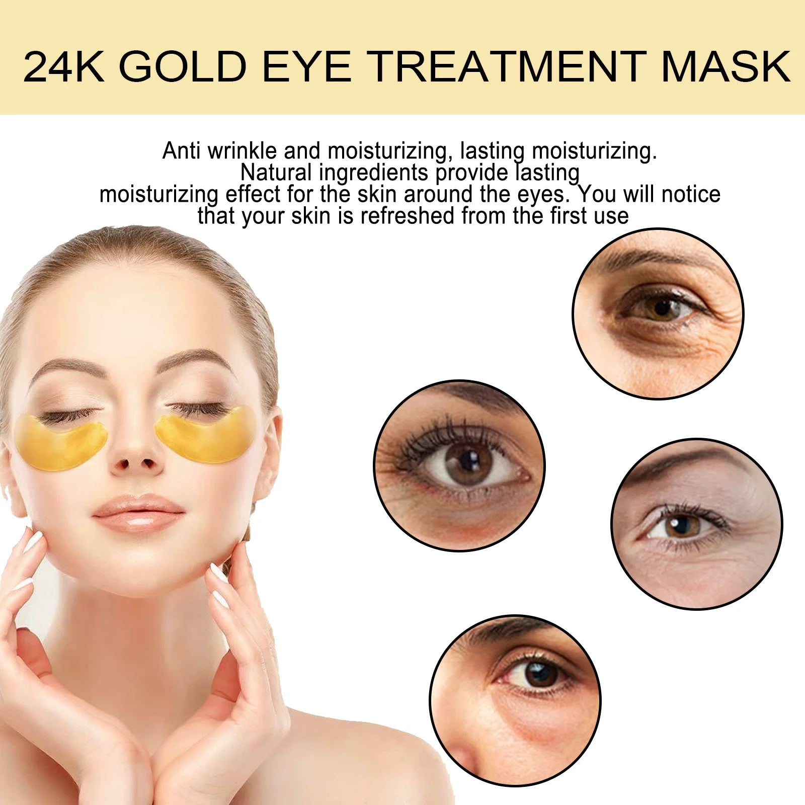 24K Gold Eye Mask Removal Eyes Bags Anti Dark Circles Eliminating Puffiness Moisturizing Firming Eye Skin Care Patches
