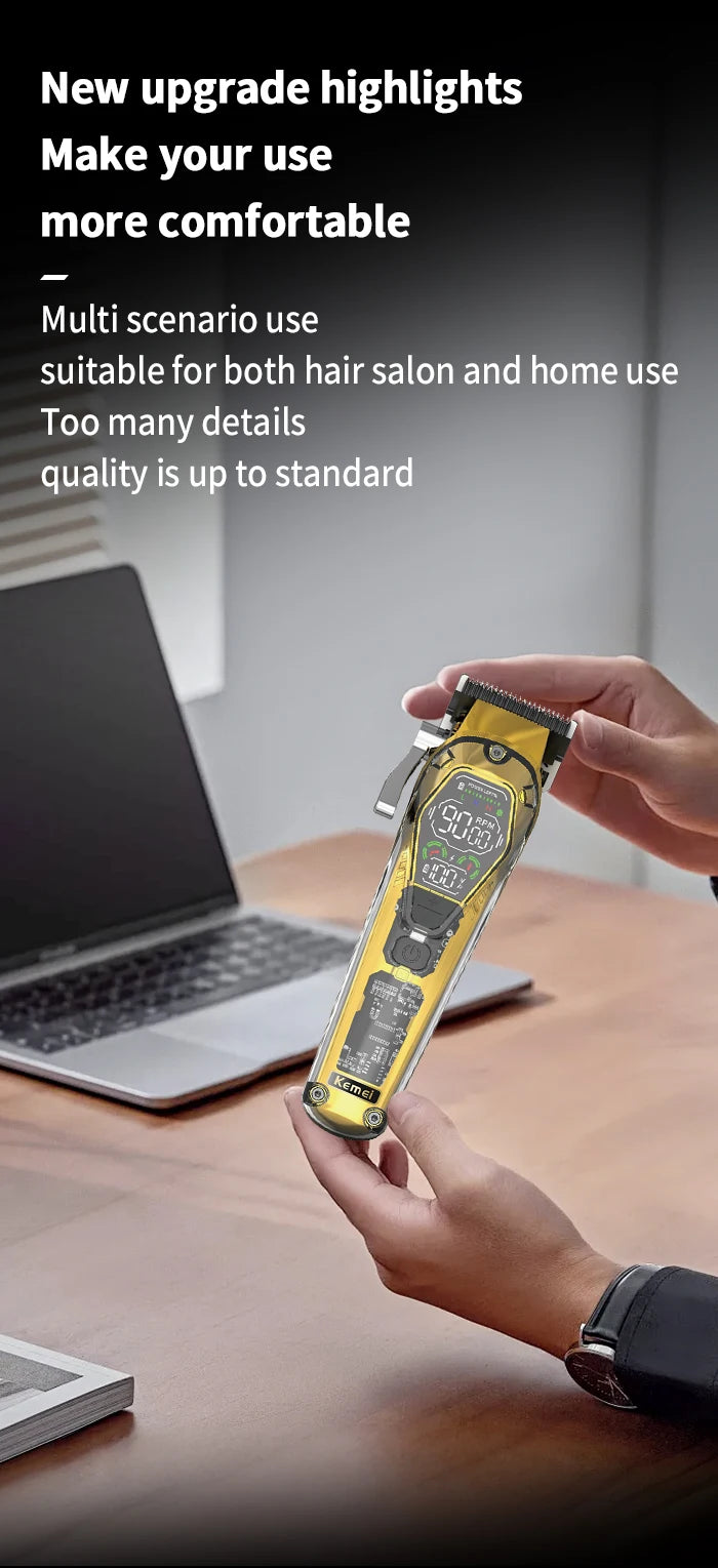 Kemei KM-1806 transparent body professional hair clipper three-speed adjustable speed rechargeable men's hair clipper