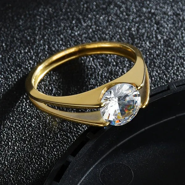 Couple Rings - Women Exquisite Rhinestones Zirconia Rings Set Simple Stainless Steel Men Ring Fashion Jewelry For Lover Gifts