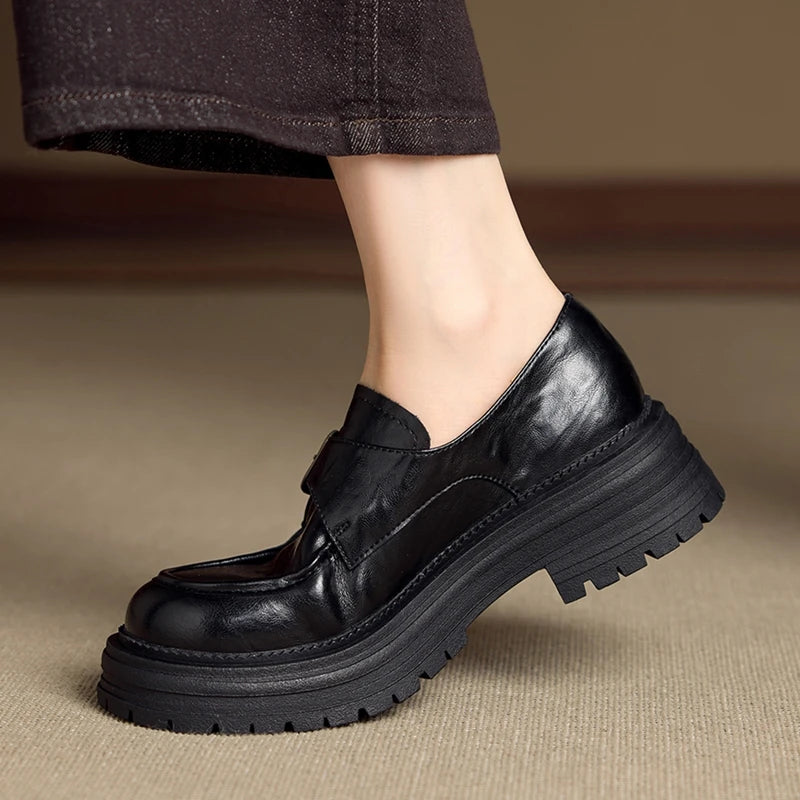 2026 New Women's Loafers Thick-soled, non-slip, buckle-up women shoes Round-toe formal dress shoes for spring and autumn female