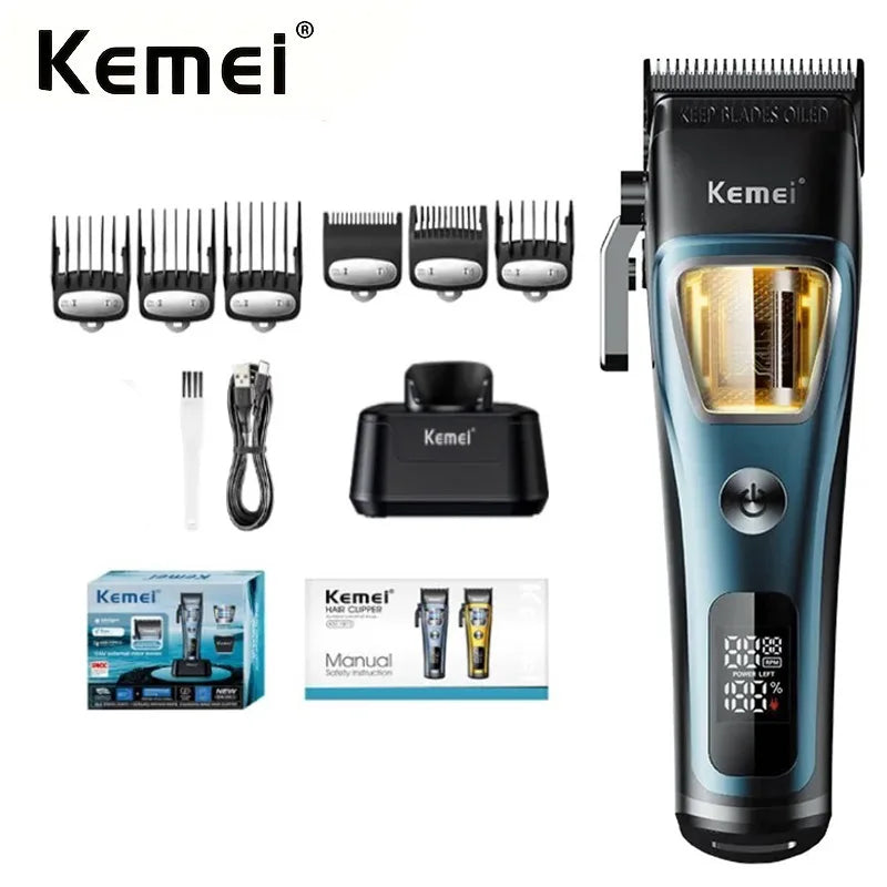 Kemei Professional Barber Hair Clippers Rechargeable Cordless Powerful Trimmer Men Electric Hair Cutting Machine Grooming Kit