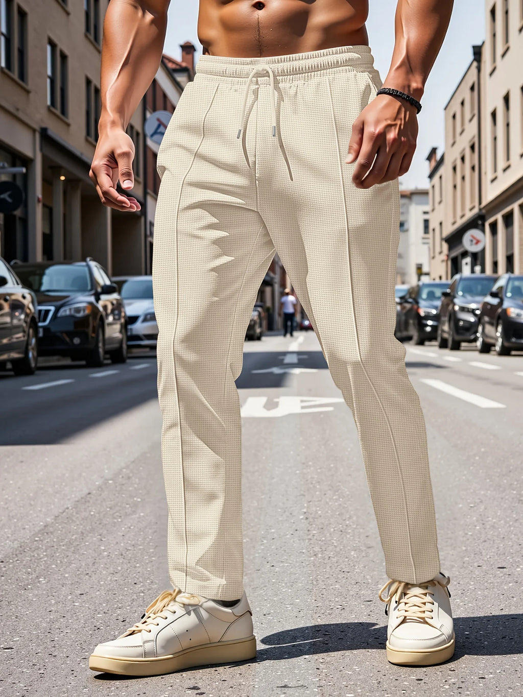 Men'S Summer Casual Loose Fit Pants Breathable Elastic Waist with Drawstring Mid-Rise Stylish and Trendy Everyday Comfort Pants