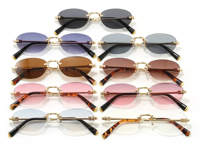 New Fashionable Oval Frameless Sunglasses UV400 UV Protection Glasses Fashionable Street Style Outdoor Driving Travel Sunglasses