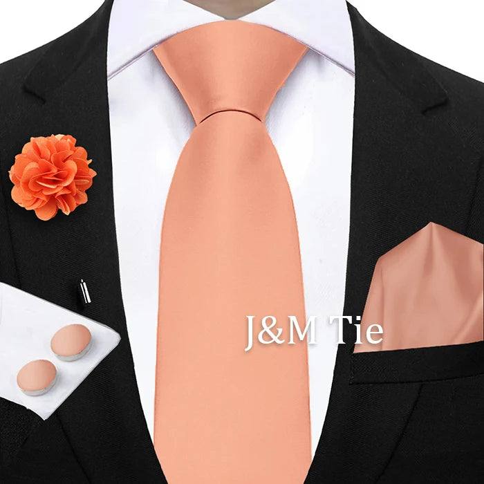 Mens Ties Solid NeckTie Pocket Square Brooch Set Men's Wedding Pink Blue Purple Tie Suit Accessories Fit Group Holiday Party