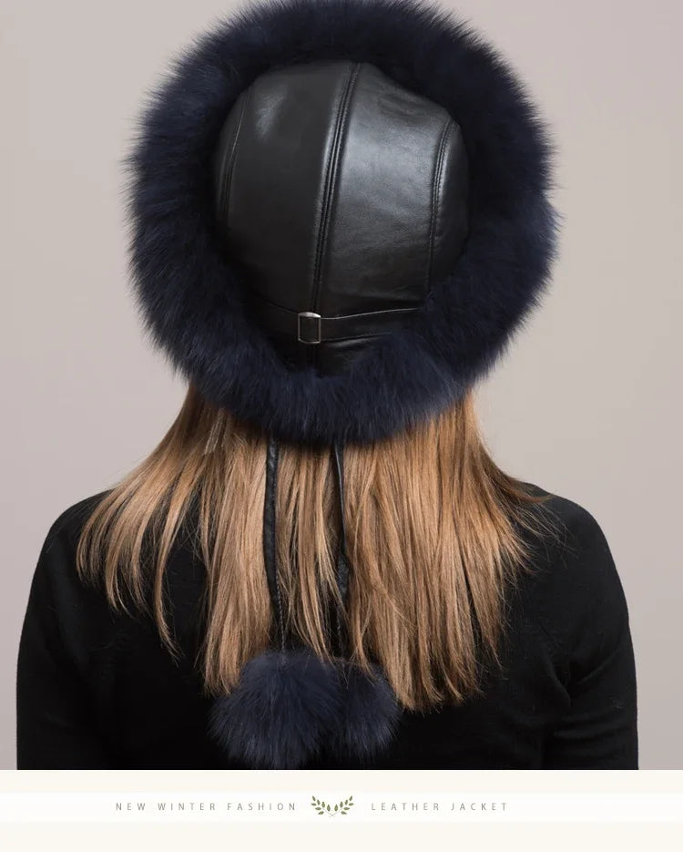 Hot Sale 100% natural Fox Fur Hat Women Cap Thick Fur Cap Winter Warm Hat Female Fashion For Women Hat With Earmuffs Hat