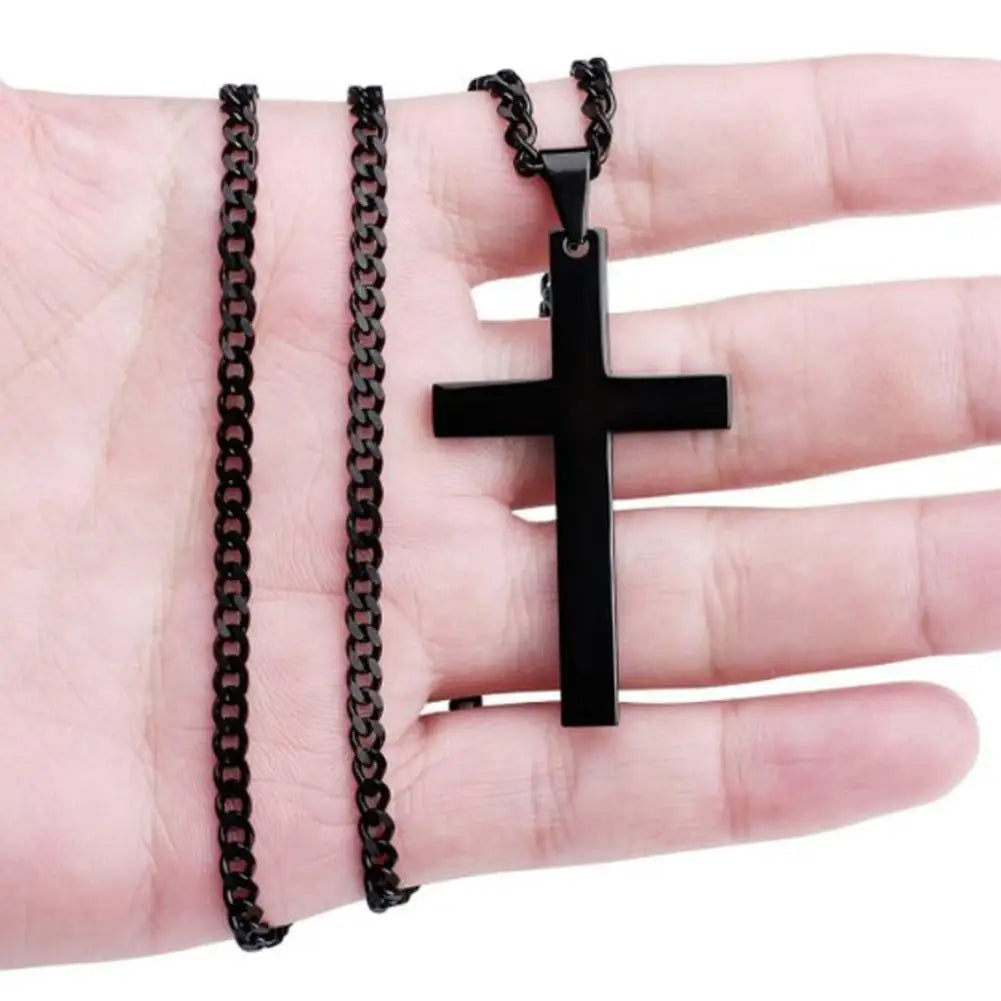 Christian Titanium Steel Cross Nacklace For Men Women Single Cross Pendant Necklace Women Men Link Chain Charm Necklace Jewelry