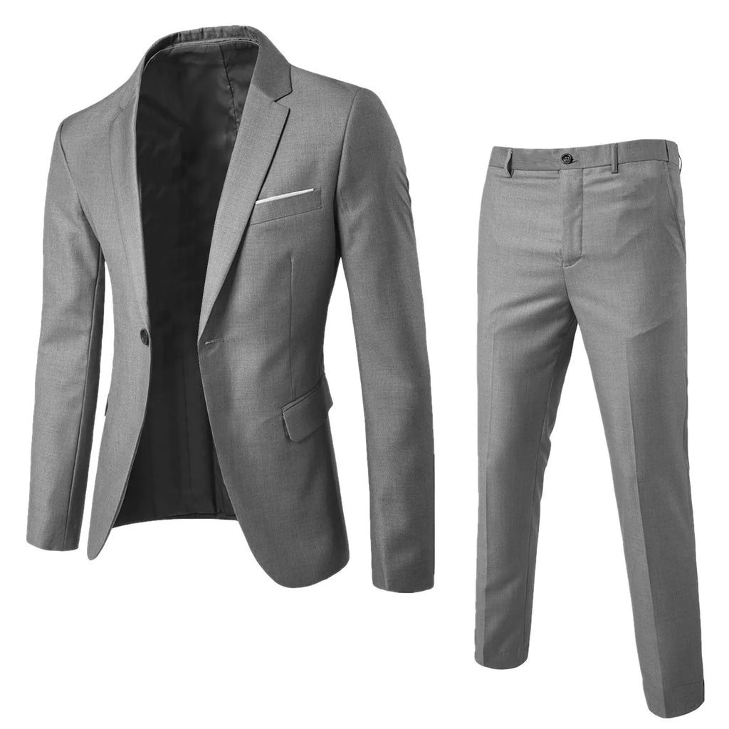 Mens Suit Set Two Piece Business Formal Wear Korean Slim Fit Groom Groomsmen Wedding Tuxedo