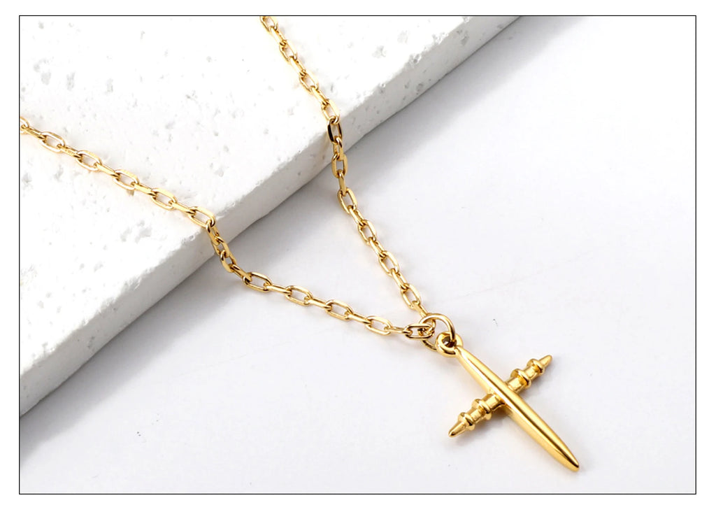 Classic Cross Pendant Necklaces For Women Girls Fashion Gold Plated Stainless Steel O Chain Collares Para Mujer Jewelry Gifts