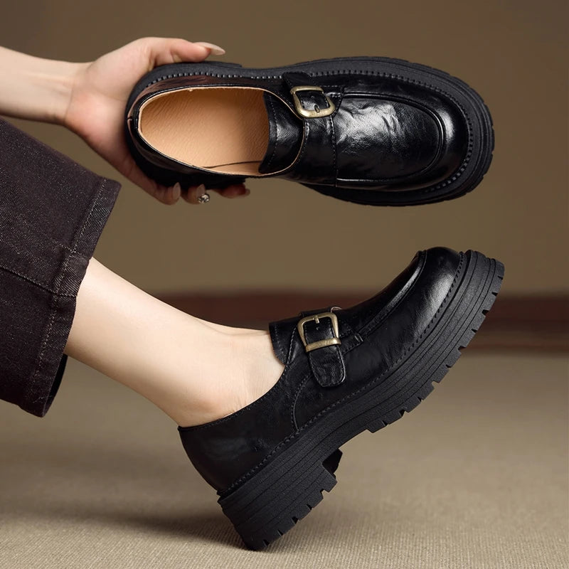 2026 New Women's Loafers Thick-soled, non-slip, buckle-up women shoes Round-toe formal dress shoes for spring and autumn female