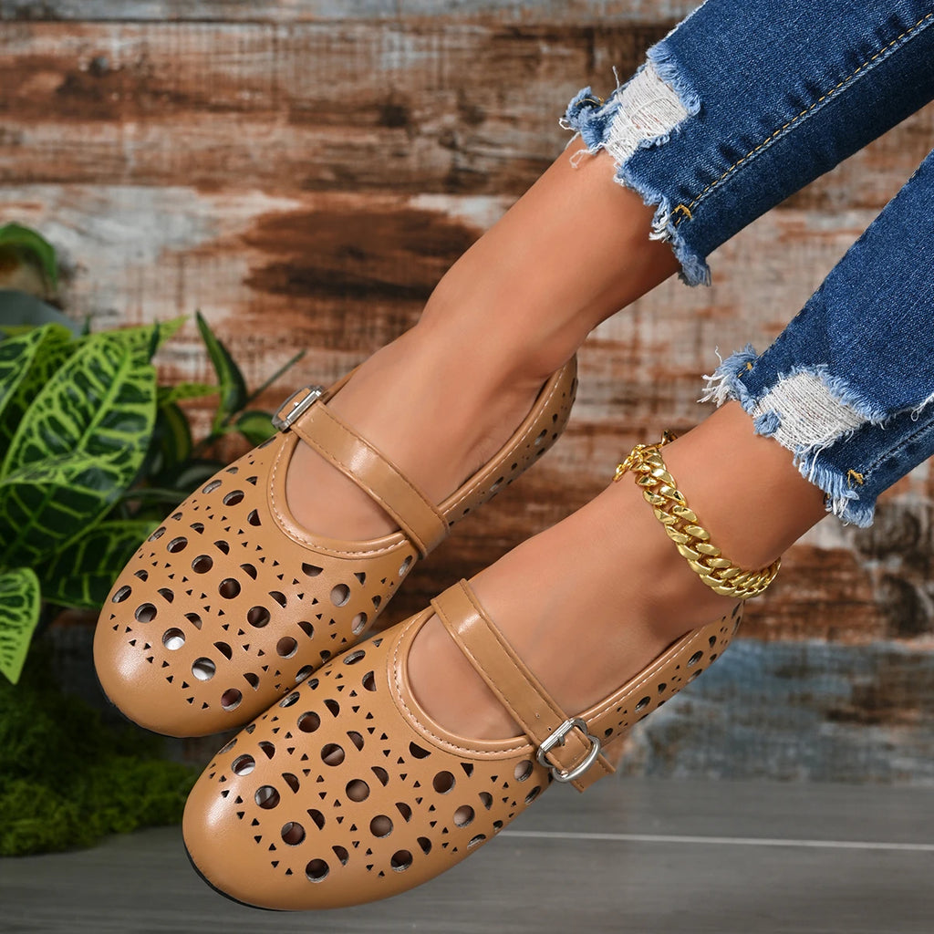2026 Dress Women's Shoes New Fashion French Style Gir Round-toe Shoes Women's Hollow Out Flat Shoes Multicolor Big Size 42 57768