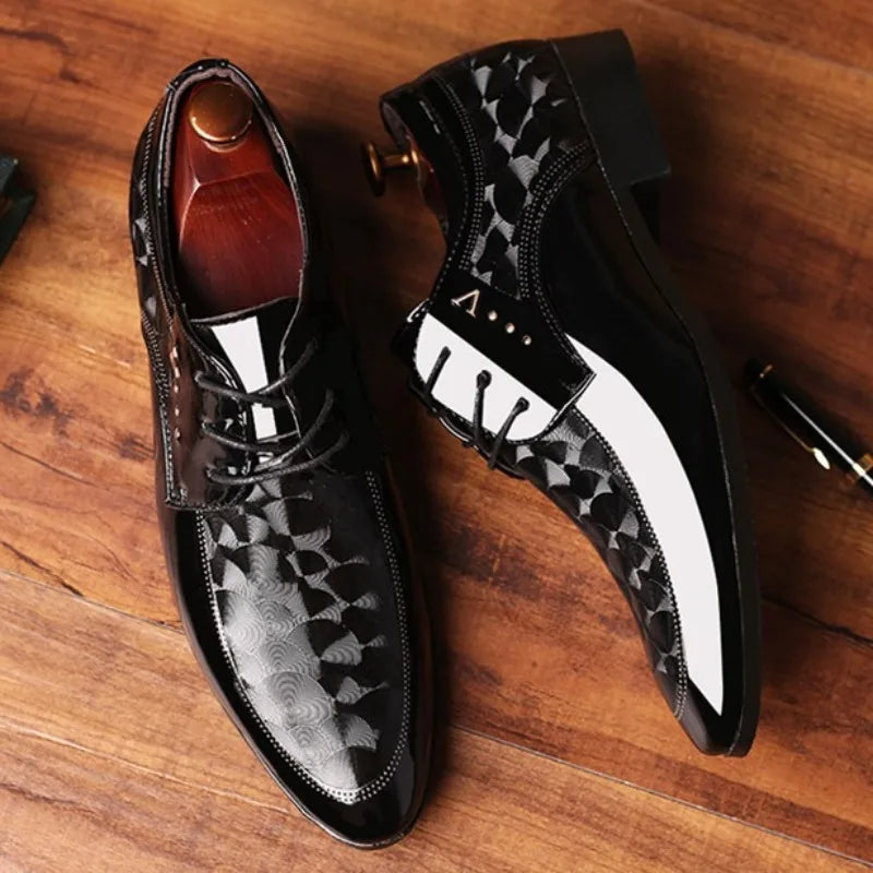 Italian Men's Leather Shoes Point Toe Business Dress Shoes Casual Office Shoe Lace Up Oxfords Luxury Wedding Party Shoes for Men