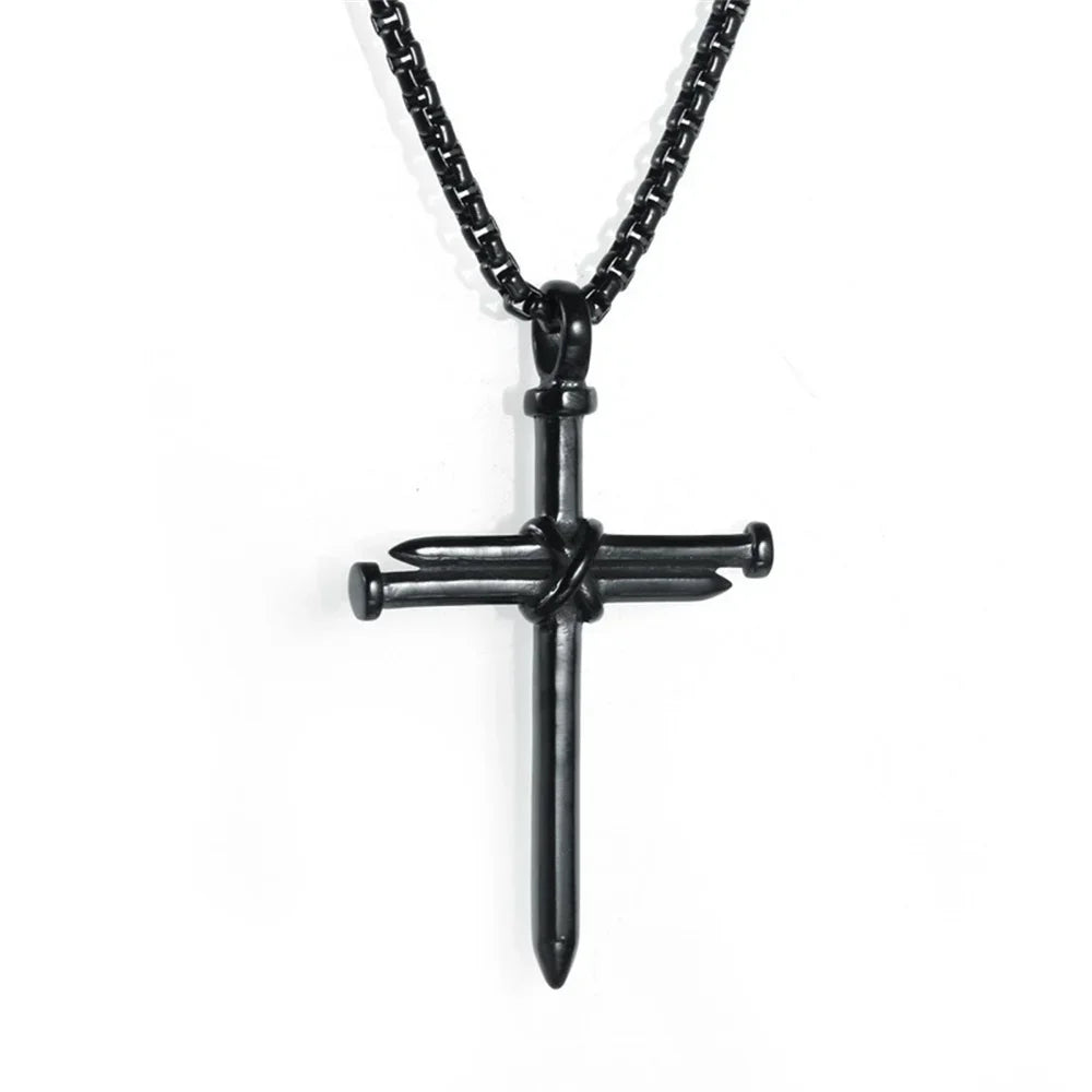 Retro Nail Cross Necklace for Women Men Vintage Cross Pendant Clavicle Chain DIY Jewelry Accessories Gift Gothic Decor