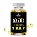 Vitamin D3 K2 Capsules Daily Supplement Natural Coconut Oil  Healthy Immune System Heart and Bones Vegetarian Supplements