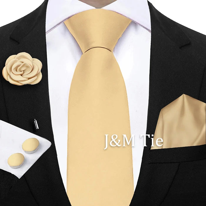 Mens Ties Solid NeckTie Pocket Square Brooch Set Men's Wedding Pink Blue Purple Tie Suit Accessories Fit Group Holiday Party