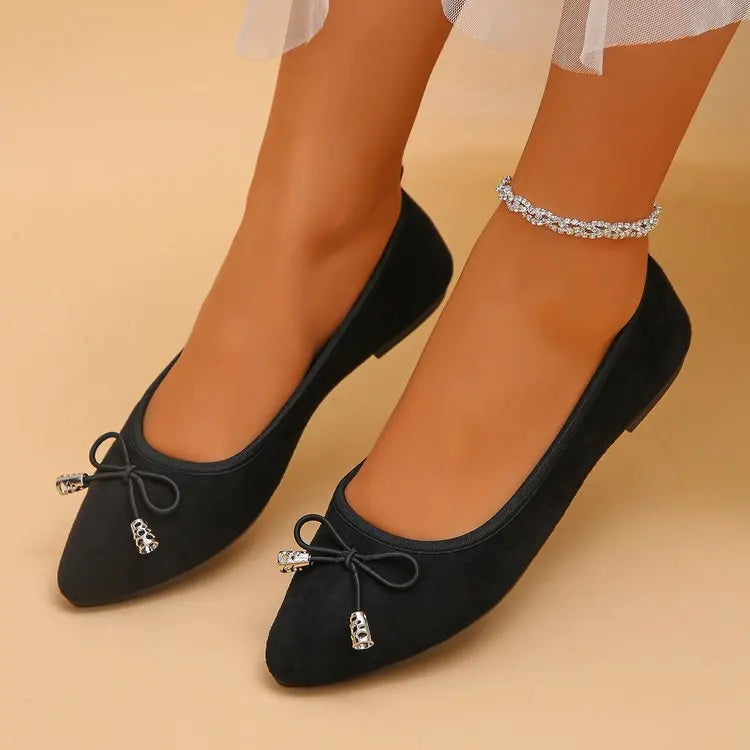 Women's Elegant Pointed Toe Ballet Flats with Bowknot Decor Slip-On Dress Shoes for Office Wedding Party Daily Casual Footwear