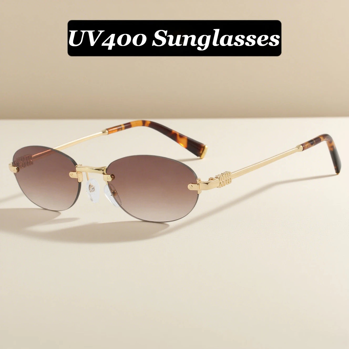 New Fashionable Oval Frameless Sunglasses UV400 UV Protection Glasses Fashionable Street Style Outdoor Driving Travel Sunglasses